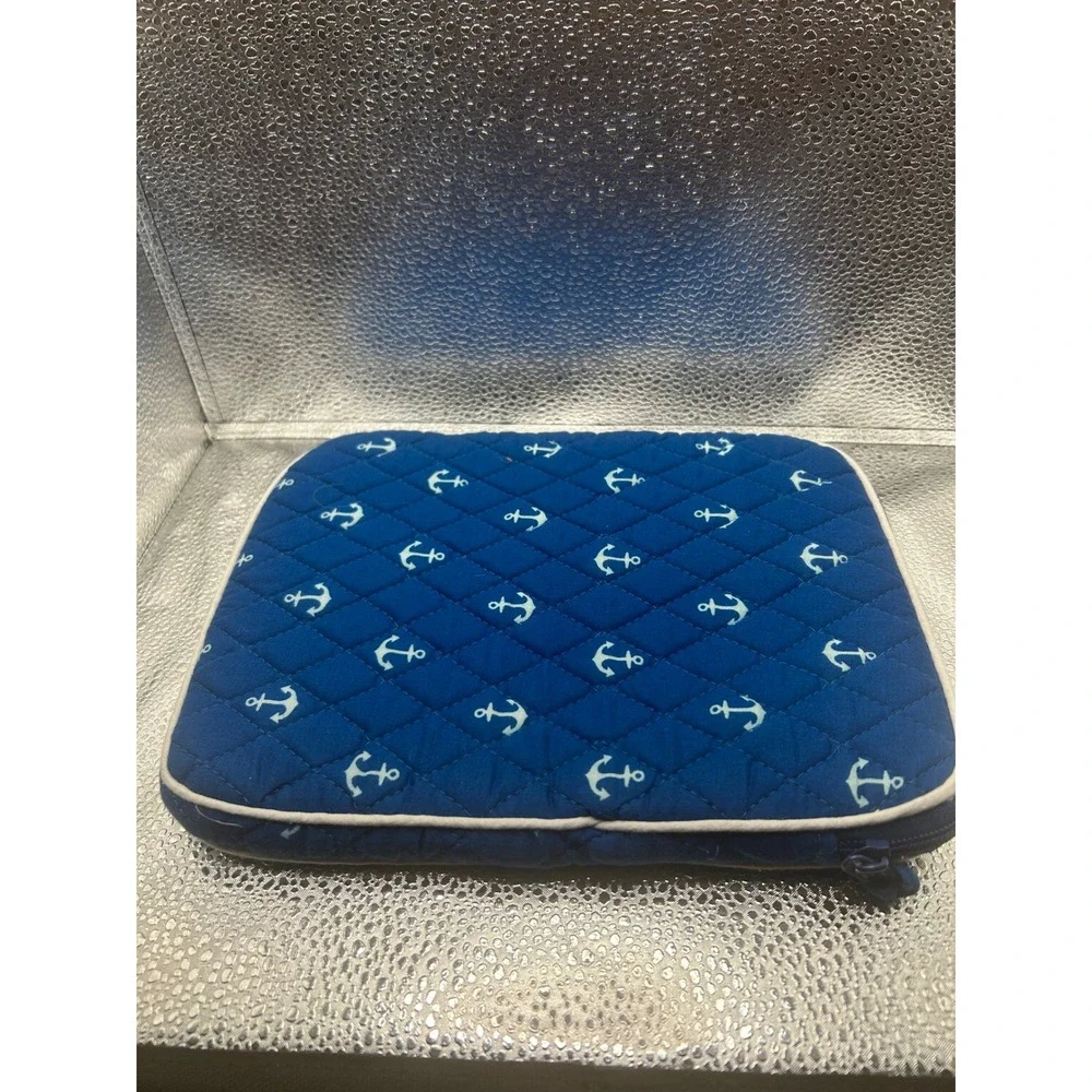 Nautical Blue Quilted Anchor Print Tablet Sleeve Padded Case Chevron Interior‎